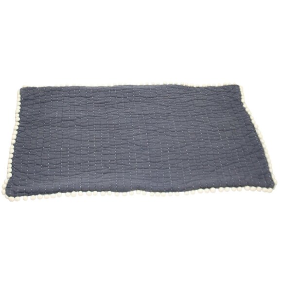 Ballard Designs Set of 2 Audree Blue Quilted King Pillow Shams PomPom Trim - Picture 1 of 6